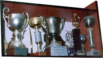 [Some of the trophies on the youth dept'sshelves]
